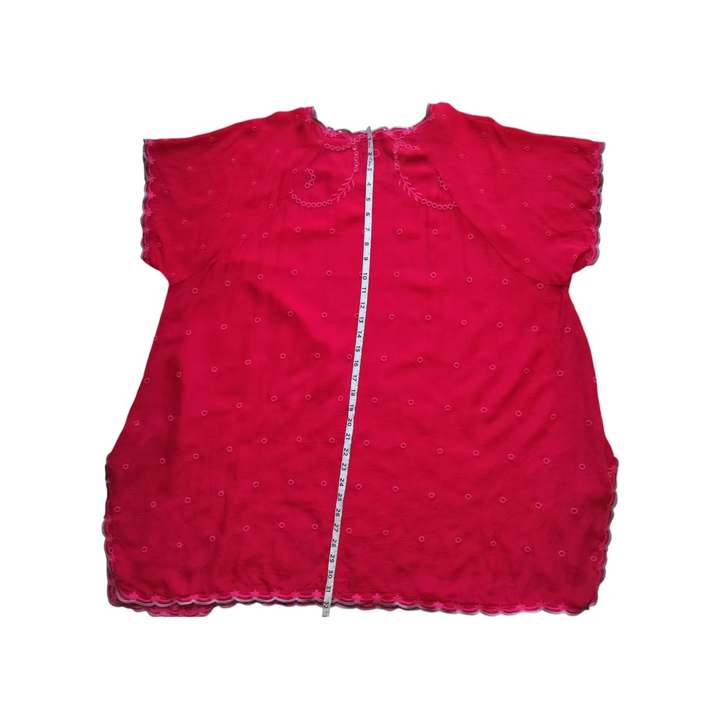 Johnny Was C13579 Red Embroidered Tunic Top 1X Plus Size 100% Cupra Rayon Boho - Picture 9 of 12